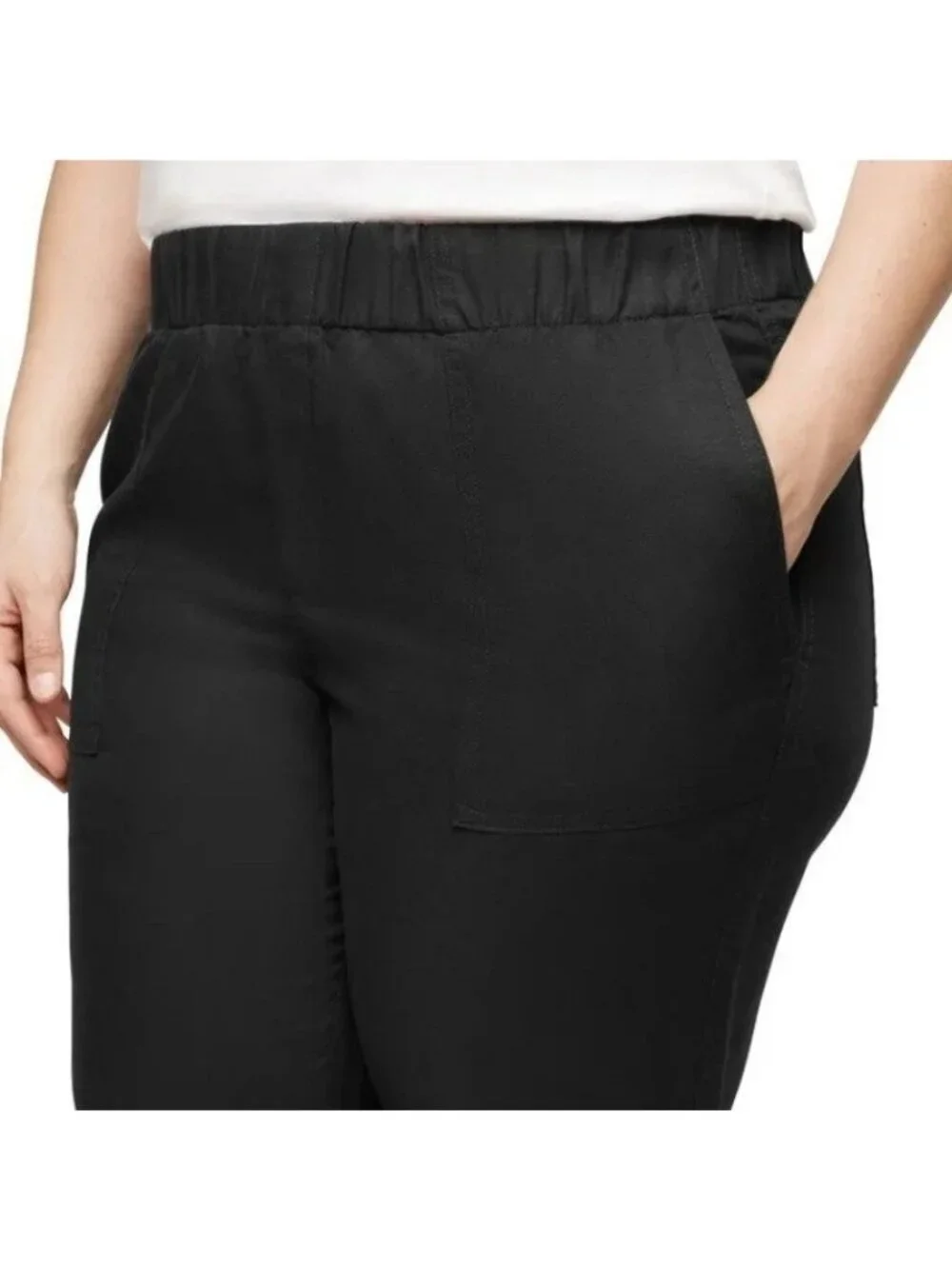 NWT Banana Republic Women's XXL Black Tapered Crop Pants Linen Blend  B1689